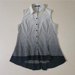 Signature Collection Black and White Polka Dot Sleeveless Button-down Swing Top